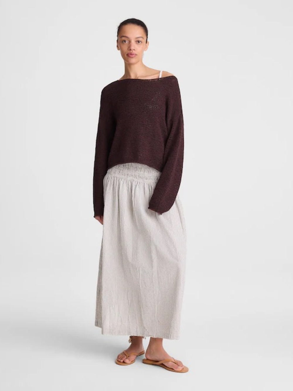 Madewell Boatneck Pullover Sweater Large Burnt Cocoa Chunky Loose Knit Brown - Picture 8 of 13